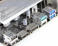 Multiple ports on modern computer mainboard show with USB 2.0, HDMI, Display port, USB 3.2 type A and type C, usb 3.1 Royalty Free Stock Photo