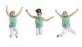 Multiple Poses of Happy Girl Jumping in the Air Royalty Free Stock Photo