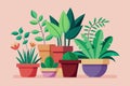Multiple potted plants arranged in a vertical stack, Potted plants Customizable Semi Flat Illustration Royalty Free Stock Photo