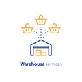 Multiple purchase in one warehouse, shipping option services, basket icon