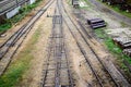 Multiple railway track switches. Factories, production area