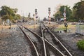 Multiple railway track switches.