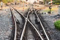 Multiple railway track switches.