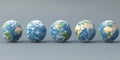 Multiple representations of Earth showing different perspectives and geographical features in a creative Royalty Free Stock Photo