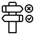 Multiple road sign icon outline vector. Making decision mind