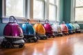 multiple robot vacuums in variety of colors on display