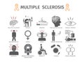 Multiple sclerosis. Symptoms, Causes, Treatment. Flat icons set. Vector illustration Royalty Free Stock Photo