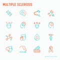 Multiple sclerosis thin line icons set