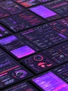 Colorful Futuristic Digital Dashboard Displays Showcasing Data Analytics and Metrics in a Tech-Focused Environment Royalty Free Stock Photo