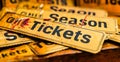 Multiple Season Tickets Text on Ticket Stubs Spread Out Representing Exclusive Access to Scheduled Events or Sports