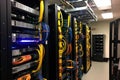 multiple server racks, hinting at backend web development