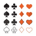 Multiple sets of vector playing card suit icon symbols. Hearts. Diamonds. Spades. Clubs. Royalty Free Stock Photo