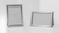 Multiple shiny metal picture frames to add your content on a white glossy underground 3d illustration render