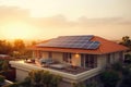Multiple Solar Panels Installed On Residential Rooftop. Generative AI Royalty Free Stock Photo
