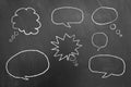 Multiple speech bubbles drawing on chalkboard or blackboard Royalty Free Stock Photo