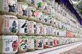 multiple stacked Sake barrels