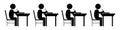 Multiple Student Studying Classroom. Black and white pictogram depicting many students study writing working in a line. Vector