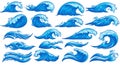 Multiple stylized blue wave illustrations, each depicting different shapes and Royalty Free Stock Photo