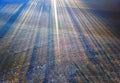 Multiple sun rays on winter road texture background Royalty Free Stock Photo