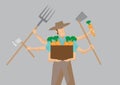 Multiple-tasking Busy Farmer Carton Character Vector Illustration