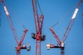 Multiple tower cranes above a concrete structure