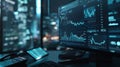 Multiple Trading Monitors at Night.AI generated image Royalty Free Stock Photo
