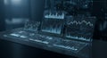 Multiple transparent digital screens display various graphs and charts in a futuristic Royalty Free Stock Photo
