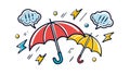 Multiple Umbrellas in Rain with Lightning Pop Art Vector, vector design Generative AI Royalty Free Stock Photo