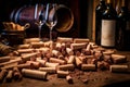Multiple used wine corks in a bar, close-up Royalty Free Stock Photo