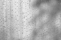 Multiple water drops or raindrops of different sizes on a window glass