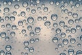 Multiple water drops or raindrops of different sizes on a window glass Royalty Free Stock Photo