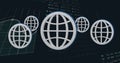 Multiple web icons against statistical and stock market data processing on black background Royalty Free Stock Photo