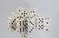 Multiple White dice with spots reflections