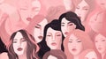 multiple women faces in warm pink tone , Generative AI