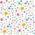 Multiple yellow, pink, green and purple spots on white background