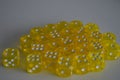 Multiple yellow plastic arcylic d6 six sided die dice variable focus