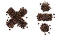 Multiplication and division sign made of coffee on a transparent background.
