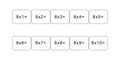 Multiplication and division table of 8. Maths card with an example, drawing. Multiplication Square, vector illustration