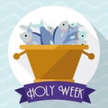 Multiplication of Fishes Scene in Flat Style for Holy Week, Vector Illustration Royalty Free Stock Photo