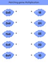 Multiplication. Matching game. Clouds. Worksheet for kids kindergarten, preschool and school age.
