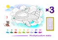 Multiplication table by 3 for kids. Math education. Coloring book. Solve examples and paint the airplane. Logic puzzle game. Royalty Free Stock Photo