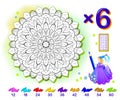 Multiplication table by 6 for kids. Math education. Coloring book. Solve examples and paint the flower. Logic puzzle game. Royalty Free Stock Photo