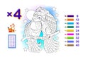 Multiplication table by 4 for kids. Math education. Coloring book. Solve examples and paint the lovebirds. Logic puzzle game. Royalty Free Stock Photo