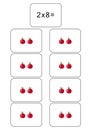 Multiplication table of 2. Maths card with an example, drawing. Multiplication Square, vector illustration. Printed