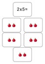 Multiplication table of 2. Maths card with an example, drawing. Multiplication Square, vector illustration. Printed