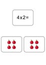 Multiplication table of 4. Maths card with an example, drawing. Multiplication Square, vector illustration. Printed