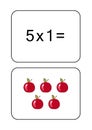 Multiplication table of 5. Maths card with an example, drawing. Multiplication Square, vector illustration. Printed