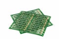 Multiplied printed circuit boards PCB on the white background.