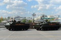 The multipurpose airborne armored personnel carrier BTR-MDM Rakushka and infantry fighting vehicle BMP-3.
