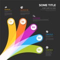 Multipurpose dark infographic with five different elements with icons and descriptions Royalty Free Stock Photo